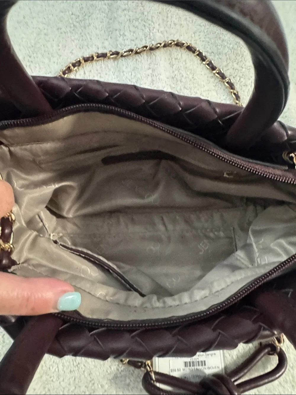Woven Vegan Burgundy Top-Handle Bag
